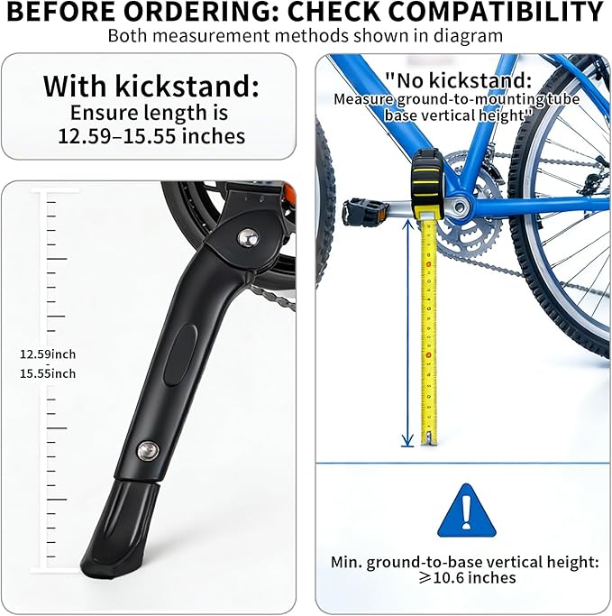 Center Mount Bike Kickstand Adjustable Bicycle Stand for 14 to 26 Inch Wheels, Heavy Duty Aluminum Alloy Kick Stand with Wide Non Slip Foot for Mountain, Road, Hybrid and Electric Bikes