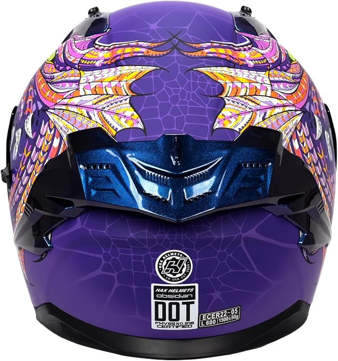 HAX Obsidian Pro Full Face Dual Visor Adult Motorcycle Helmet for Motorbike Street Bike with Pinlock Ready DOT Approved Slyer Purple XL