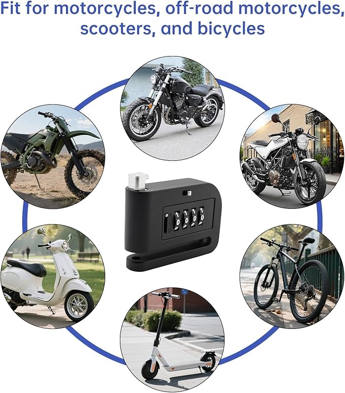 Windance Portable Aluminum Alloy Passcode Rotor Lock 4 Digit Coded Security Anti Theft Disc Brake Lock for Motorcycle Scooter Dirt Pit Bike E-Bike Bicycle