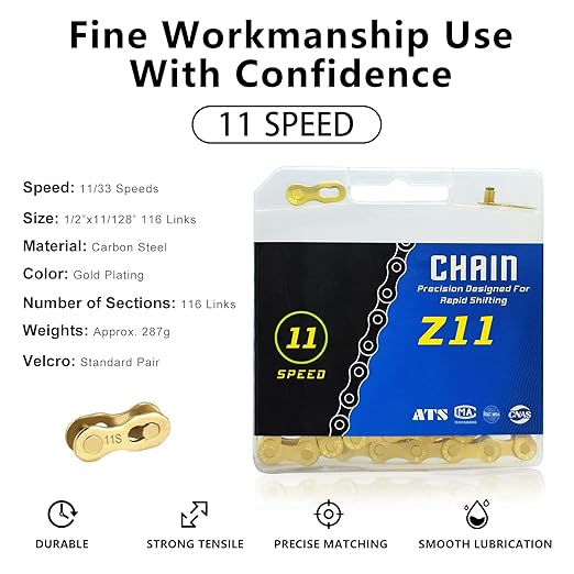 Bike Chain,11 Speed Bike Chain 1/2" x 11/128" 116 Links Bicycle Chain for Road Mountain Folding Racing Cycling Bikes (Gold-11 Speed)