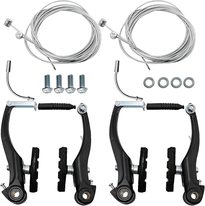 EATAKWARD 2 Pairs Bike Brake Set, Universal Complete V Bike Brakes Set for Most Mountain Bicycle, Including Road Bike Brakes Cables, Front Back Wheels End Caps,End Ferrules-Black