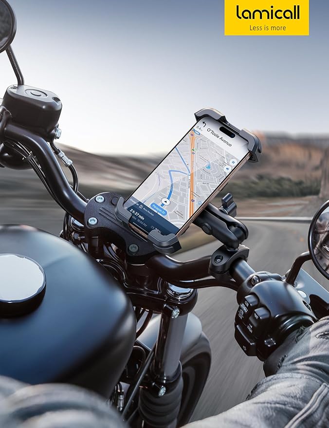 Lamicall Motorcycle Phone Mount Holder - [Dual Vibration Dampener] [Metal Adjustment Arm] Motorcycle Cell Phone Holder, Bike Handlebar Phone Mount, for iPhone 16 15 14 Pro Max, 4.7-6.7" Phones, Blue