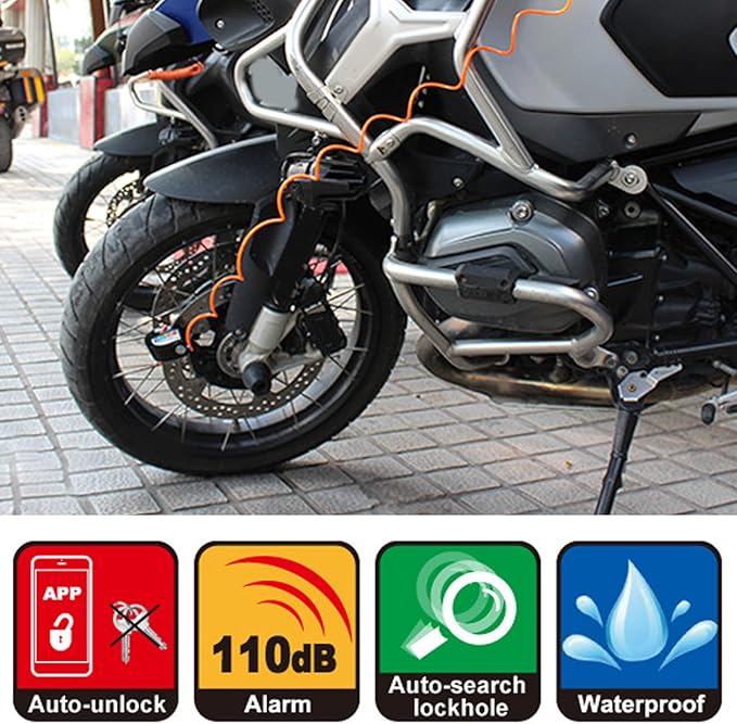 Motorcycle Lock, Disc Brake Lock with 115db Alarm Sound, Bluetooth Heavy Duty Motorcycle Locks Anti Theft for Motorcycles Wheel Lock, Rain Proof Scooter Dirt Bike Lock