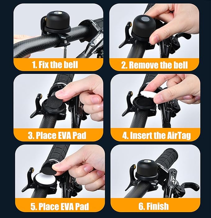 Bicycle Bell for Apple AirTag, Hidden Bike Mount Bike AirTag Holder, Bike Bell GPS Tracker Anti-Theft Suit for 0.87in/22.2mm Bicycle Handlebars, Bike Accessories