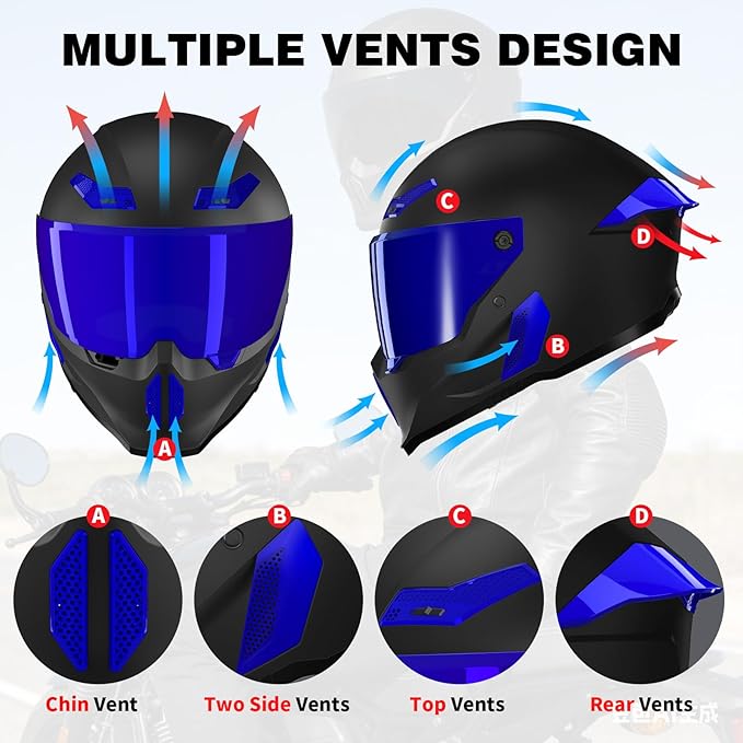 Motorcycle Helmets for Adult Men Women,Full Face Motorcycle Helmet,MG666 DOT Approved Motorbike Racing Street Bike Helmets with Two Visors
