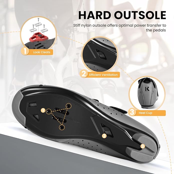 Men's Cycling Shoes – 2 & 3 Bolt Look Delta Cleat Spin Bike Shoes - Compatible with SPD Clips – Perfect for Indoor & Outdoor Road Cycling