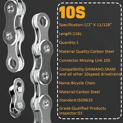 VERKSTAD 10 Speed Bike Chain, Bike Chain 1/2" x 11/128" 116 Links for Road Bike MTB Racing Cycling