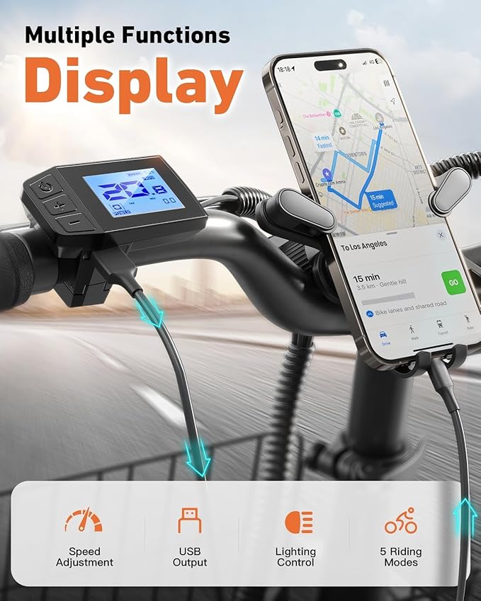 Electric Bike, 1000W Peak Folding Electric Bike, 486Wh 70 Miles Range Ebike, Waterproof Removable Battery, 7 Speed, 25 MPH Max, 20" Step-Thru Bicycle with Front Basket