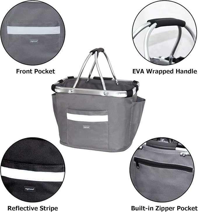 RAYMACE Bicycle Basket Dog Bike Handlebar Basket Front,Folding Detachable Quick Release Easy Install,Cycling Picnic Bag