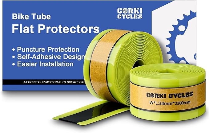 Corki Cycles Bike Tube Flat Protectors and Tire Liners Self Adhesive, Fits Width 1.35-2.4” 12 14 16 18 20 24 26 27.5 29 & 700c Mountain Road Bicycles, 2-Pack