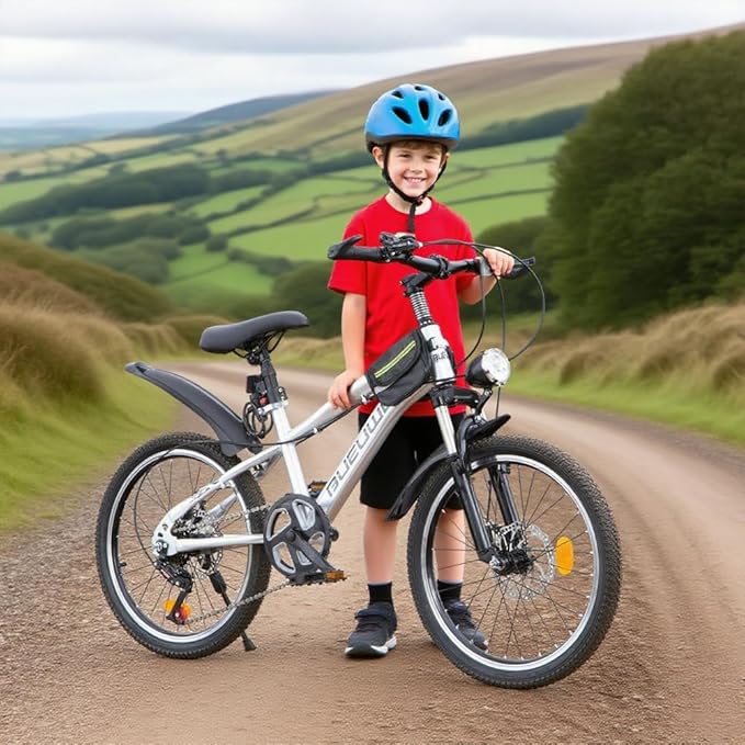 Bueuwe 20 24 Inch Kids Mountain Bike, Children Bicycles for Boys and Girls Ages 6-12, 7 Speed Teenager Bikes with Disc Brakes, Adjustable Handlebars and Seat, Kickstand (Silver, 24 Inch)