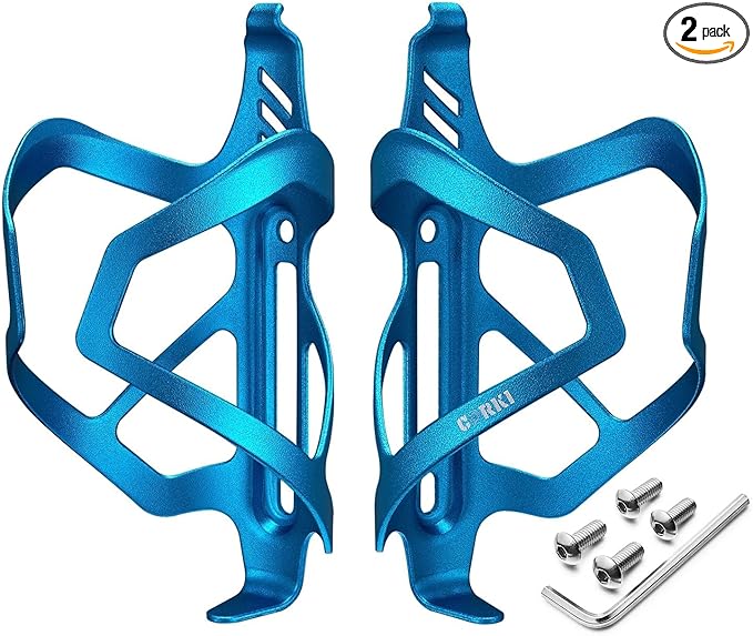 Corki Cycles Heavy Duty Bike Water Bottle Holder, Lightweight Aluminum Cage Shockproof Design for Road Mountain Gravel Bikes, Holds 18-30 oz, 2-Pack Blue