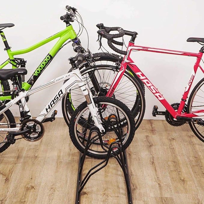 CyclingDeal Bike Rack Floor Parking Bike Stand for up to 6 Bicycles | Indoor, Home & Garage Storage Rack | Stable & Secure Bicycle Stand w/ Tire Grooves Up to 29", Holding Plates & Custom Spacing