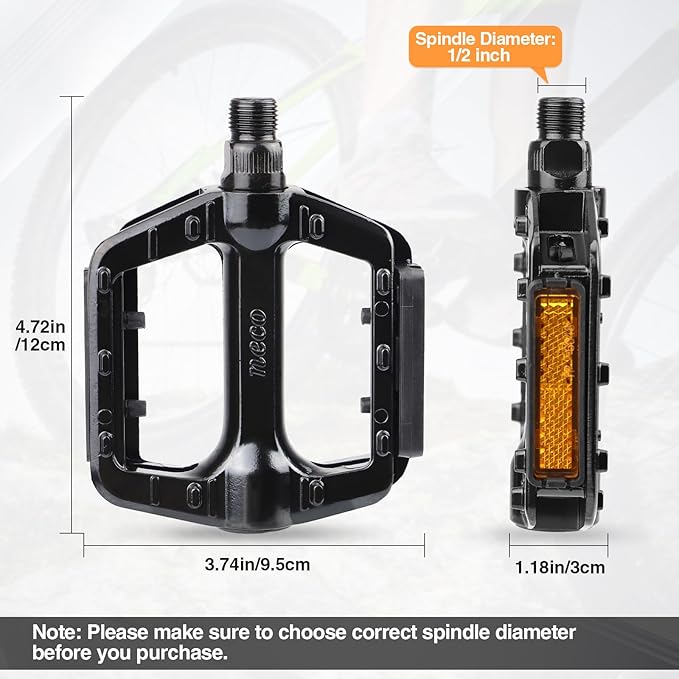 MEGHNA Bike Pedals Non-Slip Bicycle Aluminium Alloy Pedals 1/2" and 9/16" Pedal for Mountain Bike Kid Bike Freestyle BMX Bike, Beach Cruiser Bike