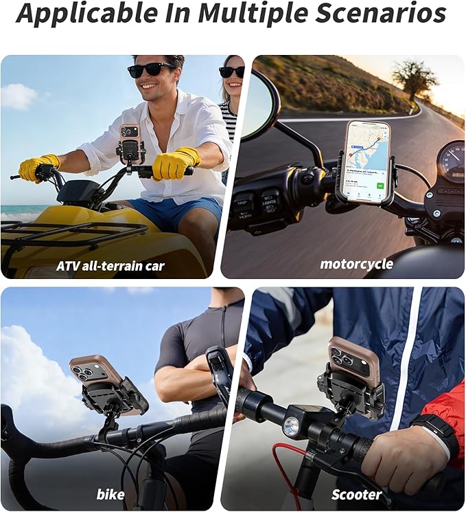 Kewig Motorcycle Phone Mount Holder with Aluminum Alloy Mounting Base, [1s Lock & Release] [Camera Friendly] Bike Handlebar Cellphone Mount for Bicycle Bike Scooter ATV, Fit 5.4-7.2" Smartphone