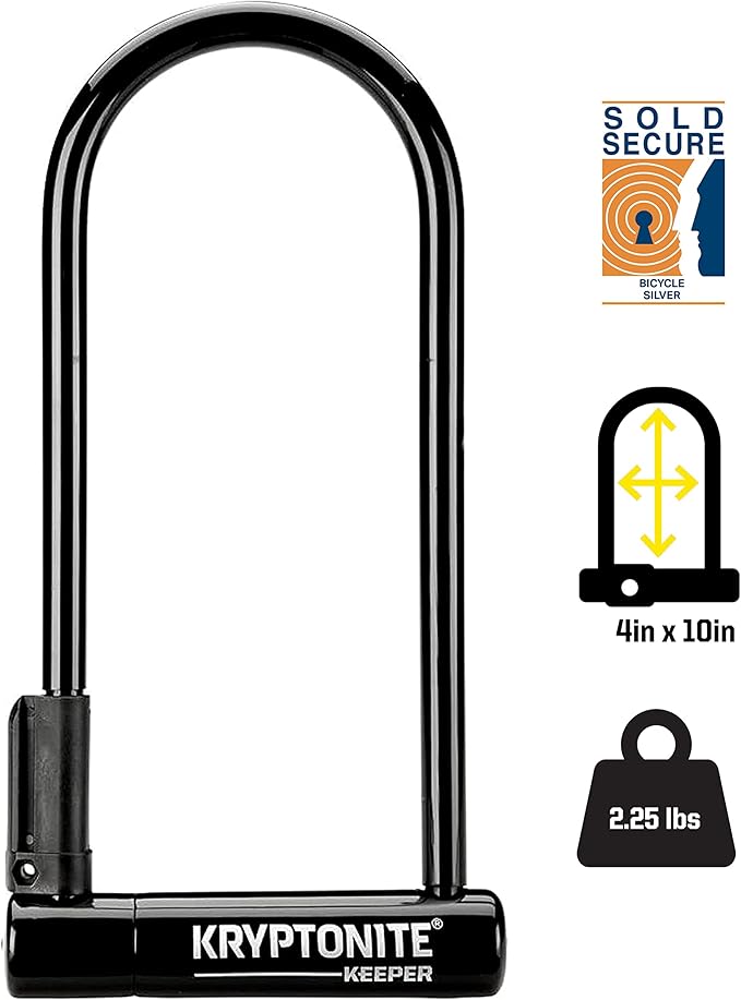 Kryptonite Keeper Bike U-Lock, Anti-Theft Security Bicycle U Lock, 12mm Steel Shackle with Mounting Bracket and Keys, High Security Lock for Bicycles Scooters