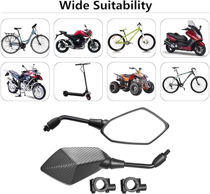 【2026 Upgraded】Motorcycle Convex Rear View Mirror, Mirrors For Bike,motorcycle,atv,scooter, with M8 M10 Threaded Bolt, with 7/8" Handle Bar Mount Clamp Compatible with Cruiser, Suzuki, Honda,Victory