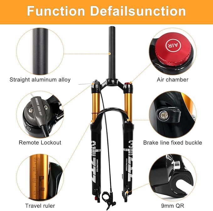 ZTZ 26/27.5/29 inch MTB Air Suspension Fork,120mm Travel, Rebound Adjustment,1 1/8 Straight Tube, QR 9mm*100mm, Manual/Remote Lockout, Ultralight Front Fork for XC/AM Mountain Bike