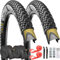 SIMEIQI 2 Pack 24/26/27.5x1.95 26x2.1 29x2.125 Inch Anti-Puncture Tires for Mountain Bike and Tubes Folding Replacement Bicycle Tyres for Hybrid Trails Commuter City Road