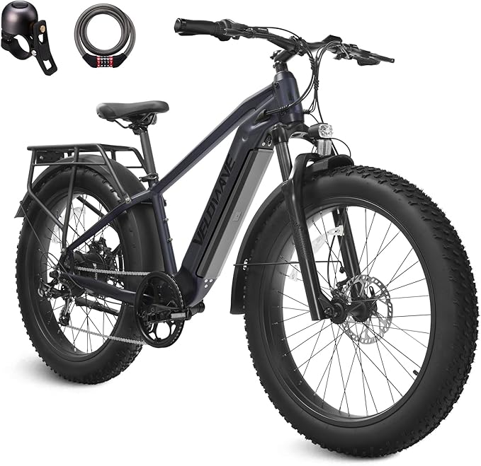 VELOWAVE Electric Bike for Adults Peak 1200W BAFANG Motor 28MPH Mountain Ebike 47.97V 14.4AH Removable LG Cells Battery 26'' Fat Tire E Bike Shimano 7-Speed