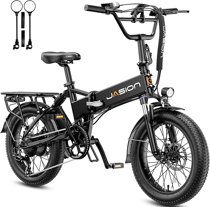 Jasion EB7 20" Foldable Electric Bike Fat Tire for Adults, 1200W Peak, 48V Removable UL-Certified Battery, 28MPH 55 Mi Range Commuter Electric Bike with Dual Suspension for City,Beach,Snow,Mountain