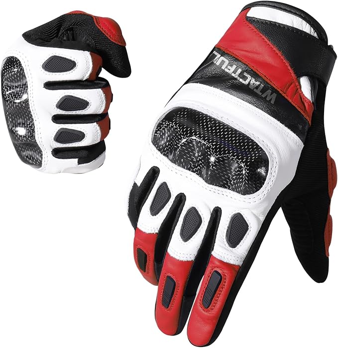WTACTFUL Goatskin Leather Carbon Knuckle Motorcycle Gloves for Ultimate Protection and Comfort