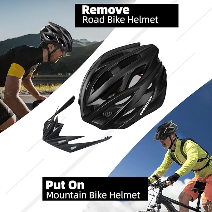 Basecamp Bike Helmet for Women Men with LED Safety Light Removable Sun Visor Lightweight Bicycle Helmet Adjustable Breathable Mountain & Road Cycling Helmets for Adult