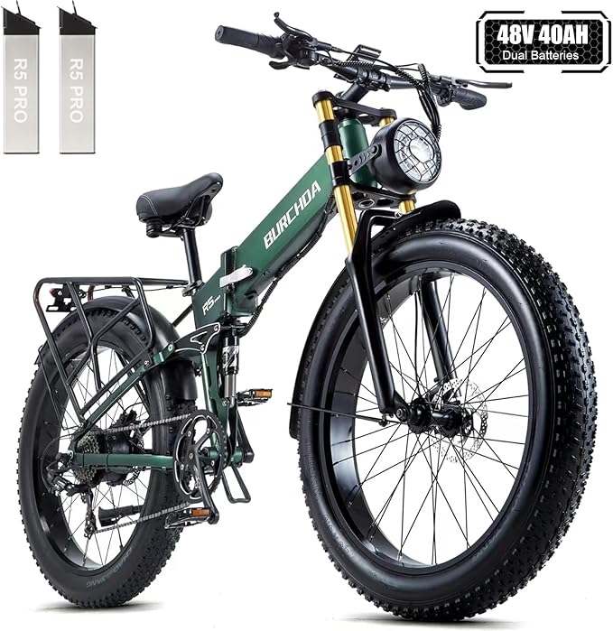 Electric Bike for Adults 1500W Peak 30 MPH E-Bike 70-140 Mile, 48V 20/40 Ah Removable Battery, 26" Fat Tire Electric Dirt Bike, Full Suspension, Dual Hydraulic Disc Brakes, 7 Speed