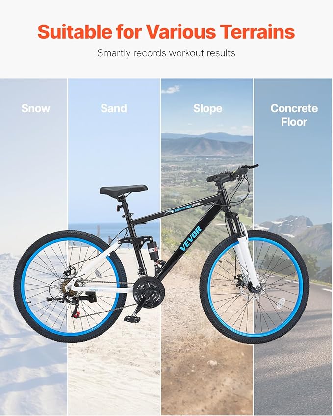 VEVOR Mountain Bike for Men/Women, 20"/26"/29" Sizes, 7/21/24 Speed Twist Shifting, Front or Dual Suspension, Dual Disc Brakes, Comfort Saddle, Sleek Colors