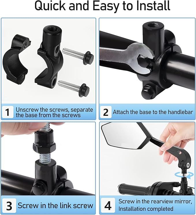 1 Pair Bike Mirrors, Motorcycle Cycling Rearview Mirror, 360 Degree Rotatable Adjustable Wide Angle Safe HD Glass Bicycle Handlebar Mirror Universal for Scooter MTB Road Bike E-Bike Motorcycle, etc