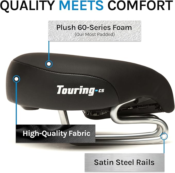 ISM Comfort Series Noseless Bike Saddle for Upright Riders - Anatomic Relief Bicycle Saddle for Hybrid, Police, Commuter Bikes, and Beach Cruisers - Wide and Thick Comfortable Bike Seat for Men/Women