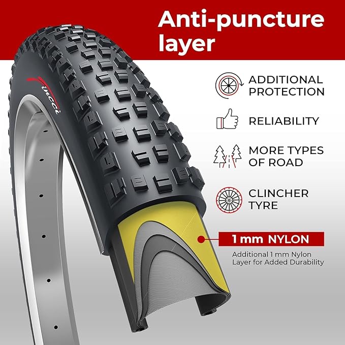 Fincci Set Foldable Kevlar 29x2.25 Mountain Bike Tire with Inner Tubes Schrader - 29 inch Bike Tire Maori 60 TPI with 1 mm Nylon Puncture Resistant for Mountain, Electric, Enduro, MTB, XC Bicycle