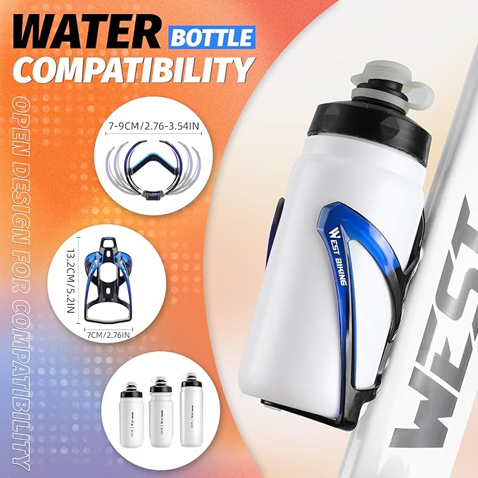 West Biking Bike Water Bottle Cages Ultra-Light Durable PC Bicycle Bottle Holder with Screws Tool, Easy Installation Bicycle Drink Cup Holders Cycling Kettle for MTB Road Bikes