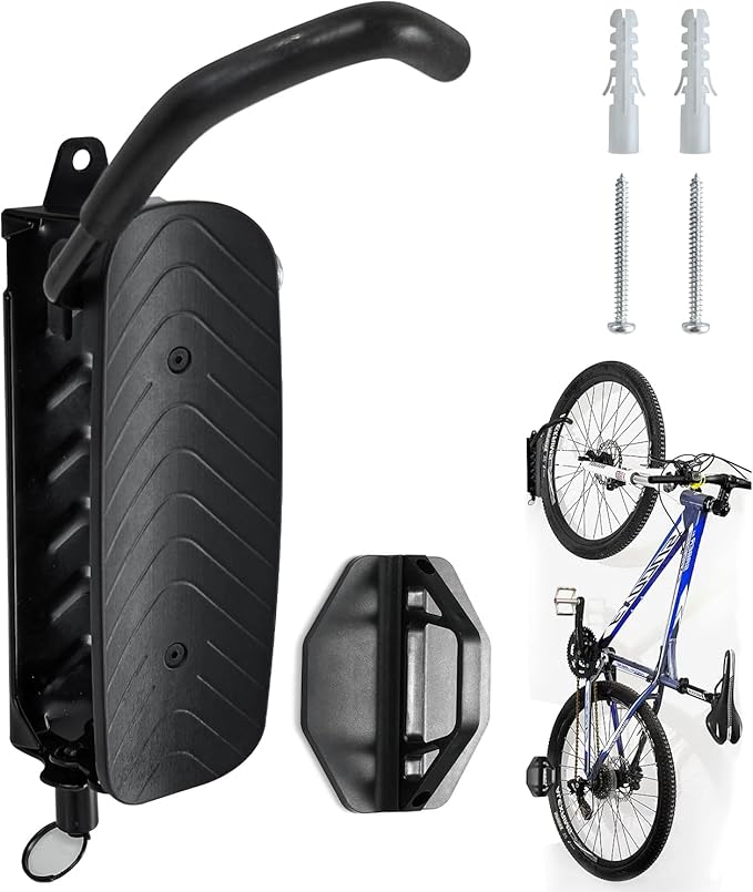 Swivel Bike Rack Wall Mount, Vertical Bike Hanger for Garage Organizer, Indoor Bike Storage Rack with Wheel Hook for Road, Mountain Bikes (1 Pack)