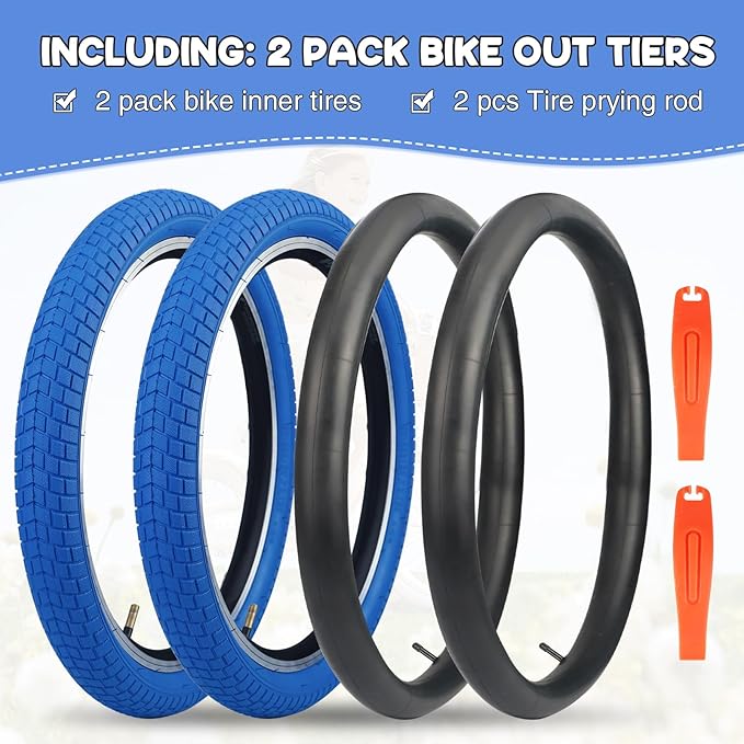 12/16/20x2.125 Bike Tires 1/2 Pack 12/16/20 Inch Kids Folding Replacement Tire/Tube Suitable for Tires 12/20x2.1 12/16/20x2. 125 12/20x2.25, Multiple Colors