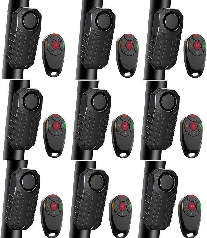113dB Bike Alarm,Motorcycle Alarm,Burglar Vibration Motorcycle Bicycle Alarm Security System IP65 Waterproof, Suitable for Scooter Vehicle Trailer Car Door Window Electric Bike Accessories, 9PC