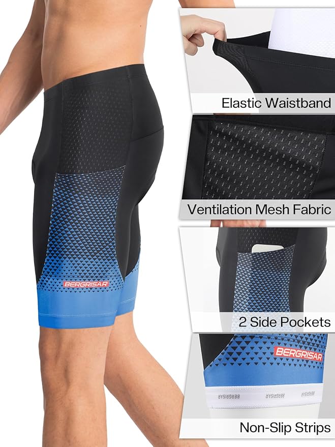 BERGRISAR Men's Cycling Shorts 4D Padded Bike Shorts Biking Bicycle Shorts with Pockets