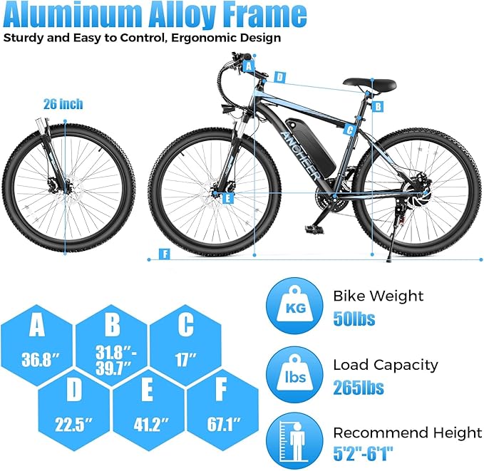 ANCHEER Electric Bike for Adults, [Peak 750W Motor] Electric Mountain Bike, 26" Sunshine Ebike, 55 Miles 20-22MPH Electric Bicycle with 48V/374Wh Battery, 7/21Speed, UL2849 Compliant