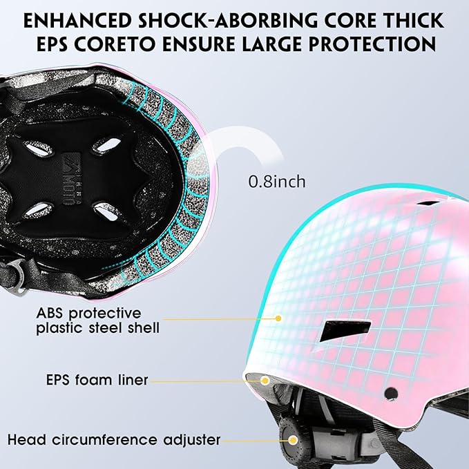 Skateboard Helmet for Adults - Adjustable Certified Safety Adults Helmet for Skateboarding Bike Bicycle Scooter Cycling Skate Skating Multisport Helmets for Women Men Boys Girls Kids Youth