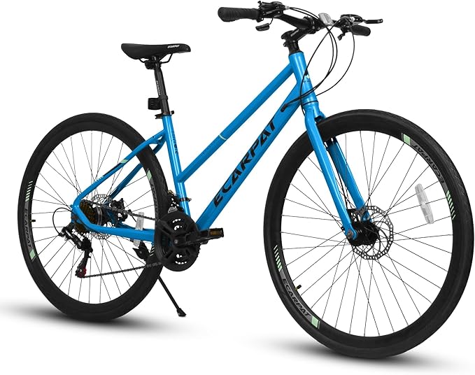 700C Road Hybrid Bike for Adult, 21-Speed Road Bicycle with Carbon Steel Frame and Dual-Disc Brakes