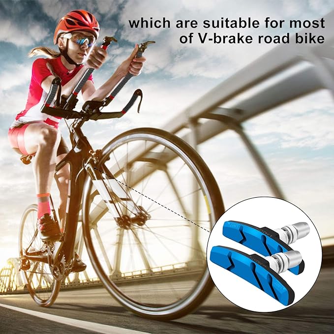 Bike Brake Pads Set, Alritz 3 Pairs Road Mountain Bicycle V-Brake Blocks Shoes with Hex Nut and Shims, No Noise No Skid, 70mm, for Front and Back Wheel