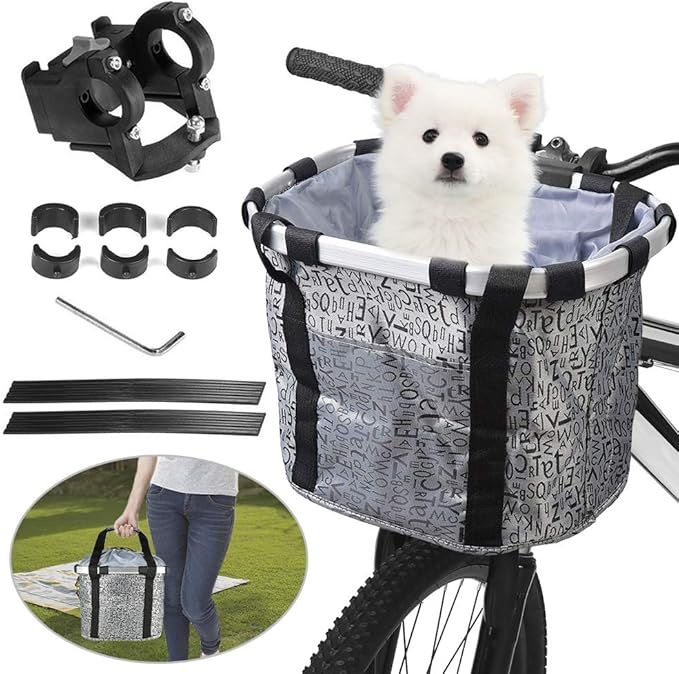 Lixada Bike Basket, Small Pet Cat Dog Carrier Bicycle Handlebar Front Basket Folding Detachable Removable Easy Install Quick Released Picnic Shopping Bag, Max. Bearing: 11lbs