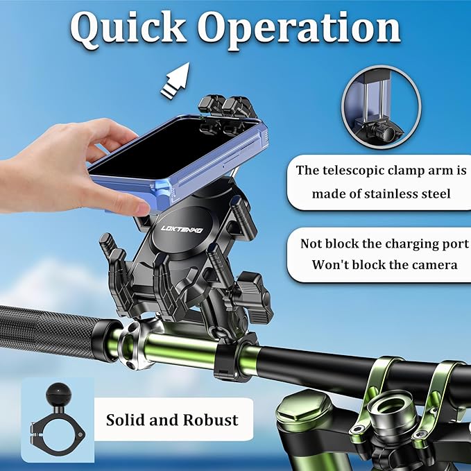 Motorcycle Phone Mount with Vibration Dampener & Secure Lock, [Size Adjustable] [Larger & Thicker Phones Friendly ] Handlebar Cellphone Holder for ATV Scooter for 5.7''-8.5'' Smartphone