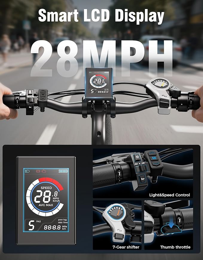 Jasion Roamer/ST/YC1 Electric Bike for Adults, 26" Commuter Ebike 1200W 528WH Removable Battery, 28MPH 62miles, Electric Bicycles for Women/Man, UL2849 Certified
