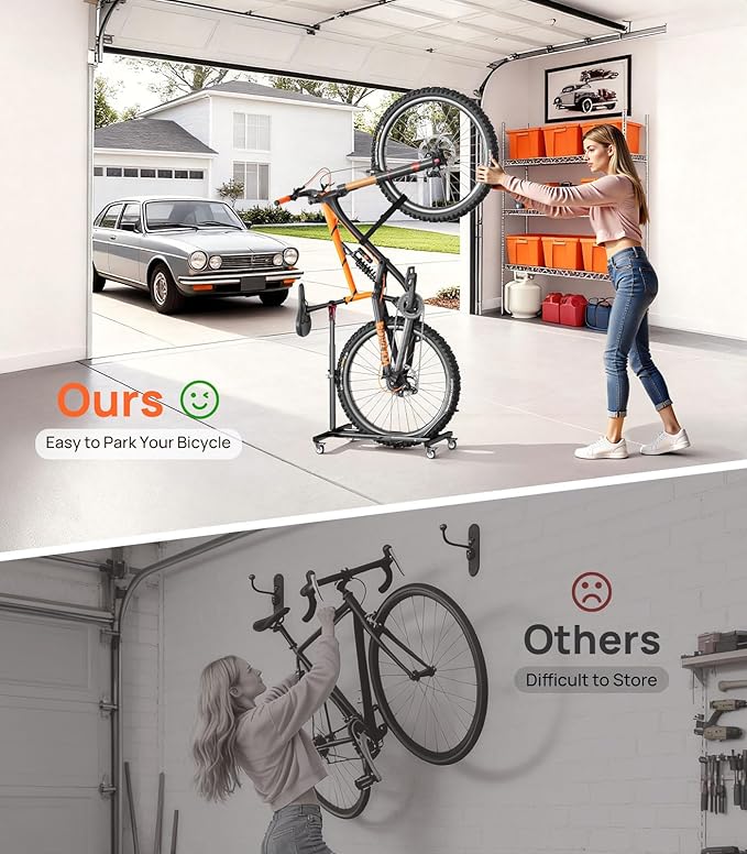 Housolution Vertical Bike Stand with Wheels up to 29", [2 Pack] Adjustable Height, No Drilling holds up to 80lbs, Freestanding Bicycle Rack for Garage & Apartment, Bike Stand Floor for MTB/Road Bikes