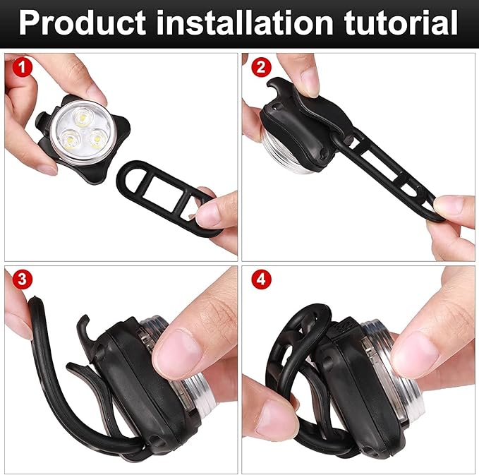2X Rechargeable Bike Light Sets (Total of 4 Lights: Two Red and Two White), Super Bright Front Headlights and Rear LED Bicycle Lights, 650mah Lithium Batteries,4 Light Mode Options