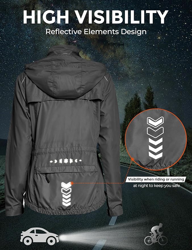 FitsT4 Sports Women's Cycling Running Jackets Lightweight Windproof Bike Windbreaker Reflective with Hooded