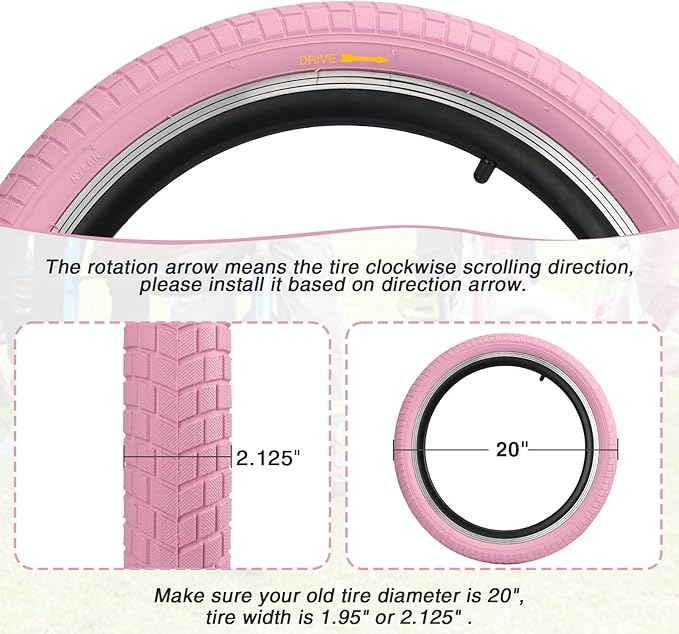 12/16/20x2.125 Bike Tires 1/2 Pack 12/16/20 Inch Kids Folding Replacement Tire/Tube Suitable for Tires 12/20x2.1 12/16/20x2. 125 12/20x2.25, Multiple Colors