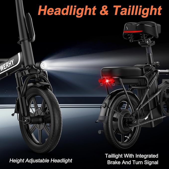 WERHY Electric Bike for Adults, 500W Motor, 22 MPH Max Speed Folding Ebike, 14" Electric Bicycles, Max 30/40 Miles Range (Pedal Assist Mode), Mini E Bikes