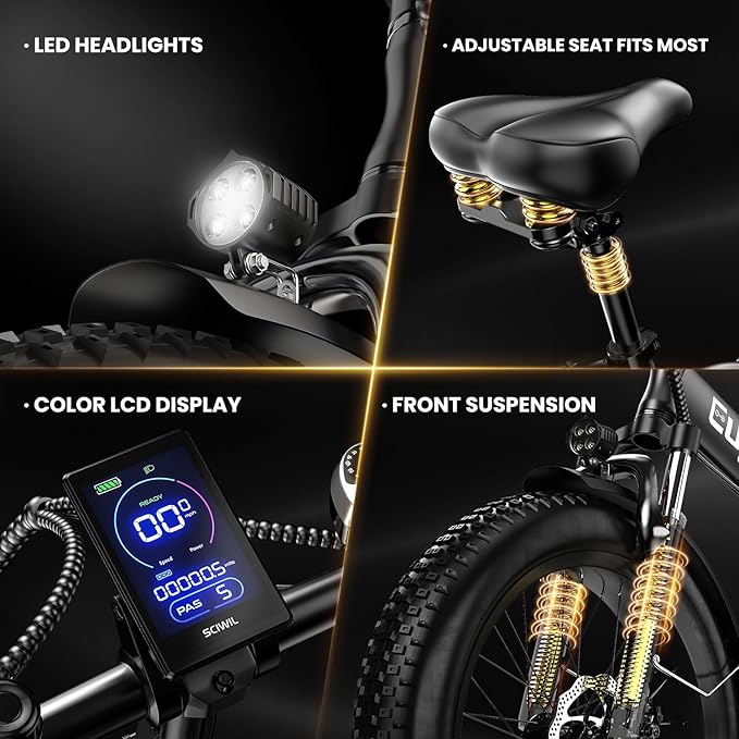 Auloor Folding Electric Bike for Adults,1000W Motor(1000W Peak),30MPH, 80Mile,48V 20AH Battery,20" Fat Tire Foldable Electric Bicycle,Commuter Beach Snow E-Bikes,7-Speed